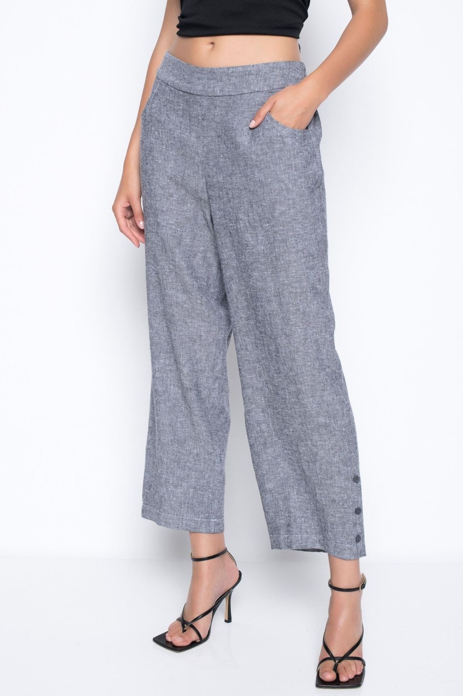 Picadilly Canada | Button-Trim Wide-Leg Cropped Pants