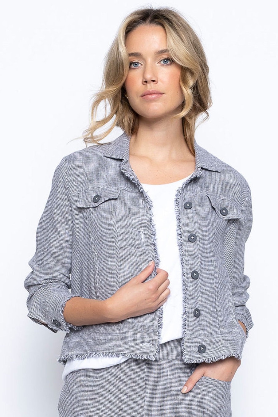 Picadilly Canada | Fringed Denim Style Jacket Grey / White