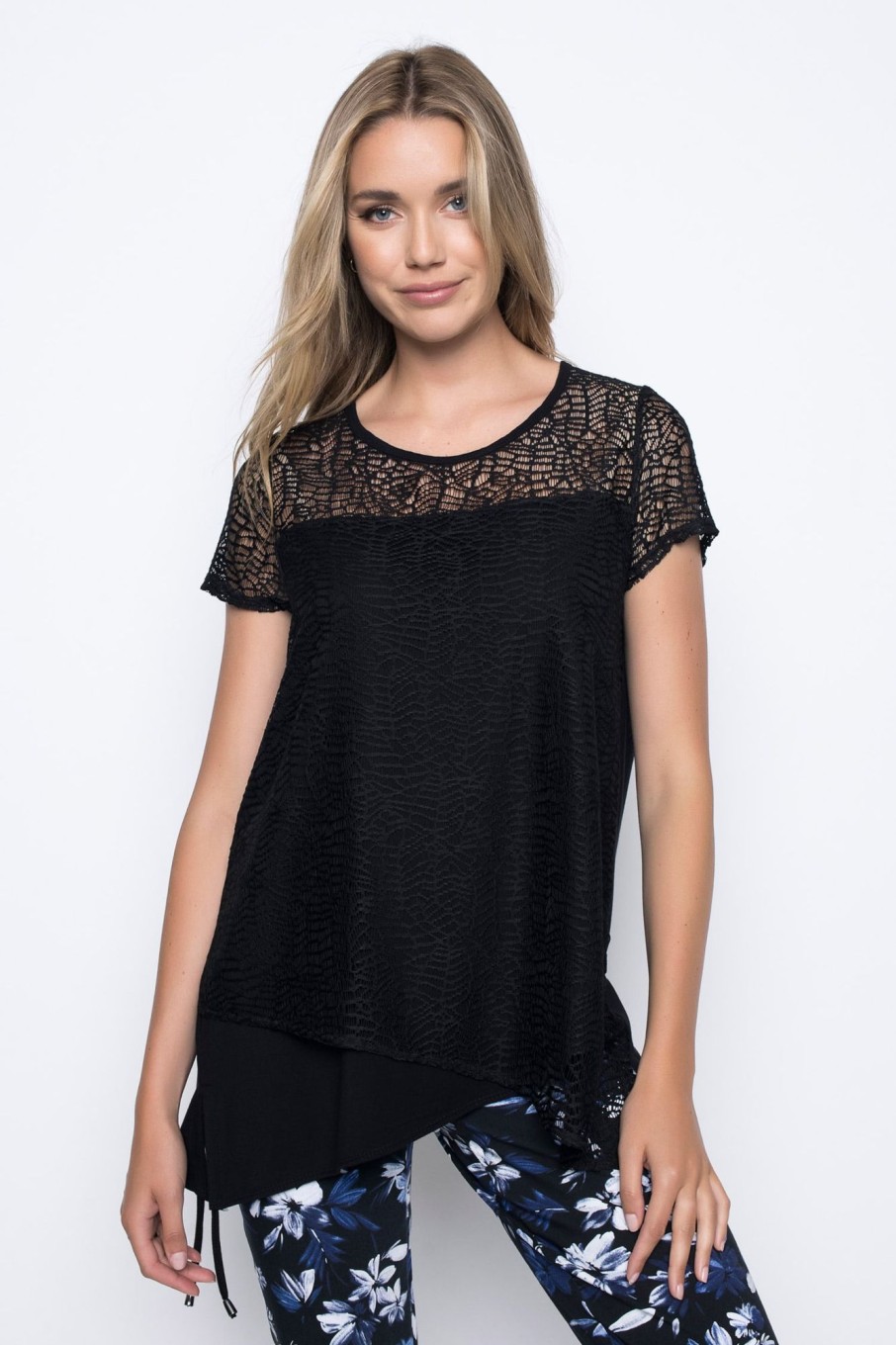 Picadilly Canada | Short Sleeve Lace Overlay Top