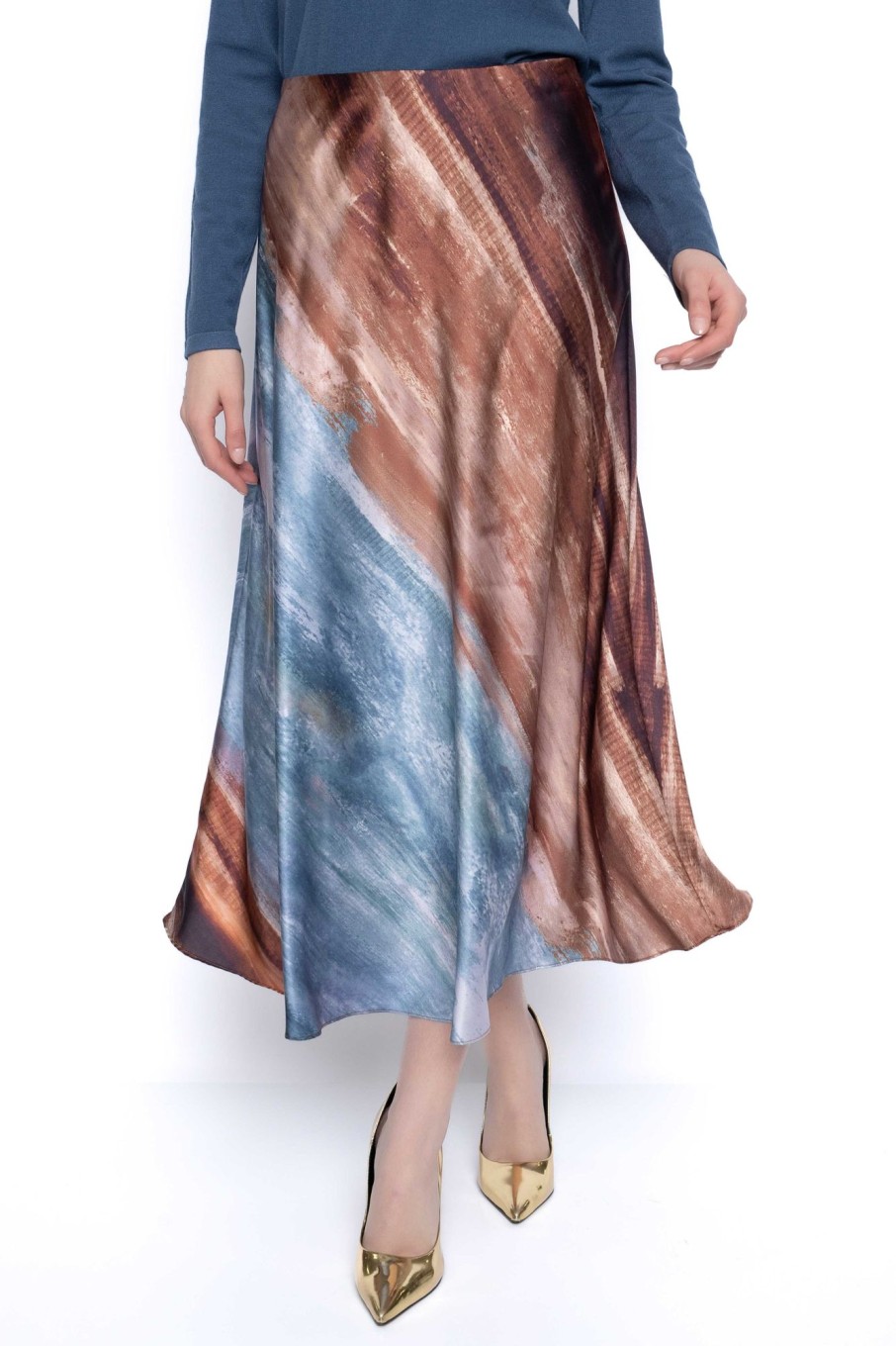 Picadilly Canada | Bias Cut Long Skirt Blue/Taupe