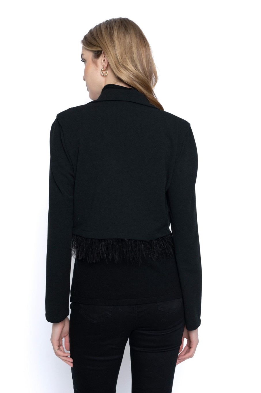 Picadilly Canada | Feather Trim Cropped Blazer Black