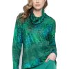 Picadilly Canada | Cowl Neck Lace Trim Top Emerald Multi