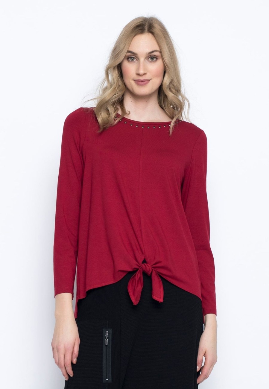 Picadilly Canada | Tie-Front Embellished Top Baked Red