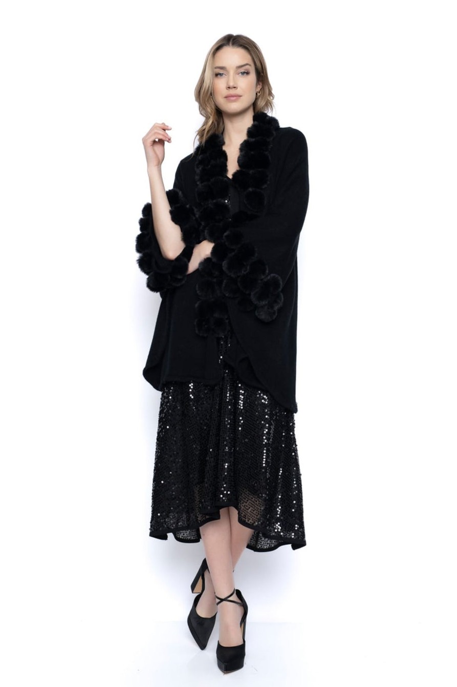 Picadilly Canada | Faux-Fur Trimmed Poncho Black