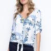 Picadilly Canada | Floral Front Tie V-Neck Top Denim Multi