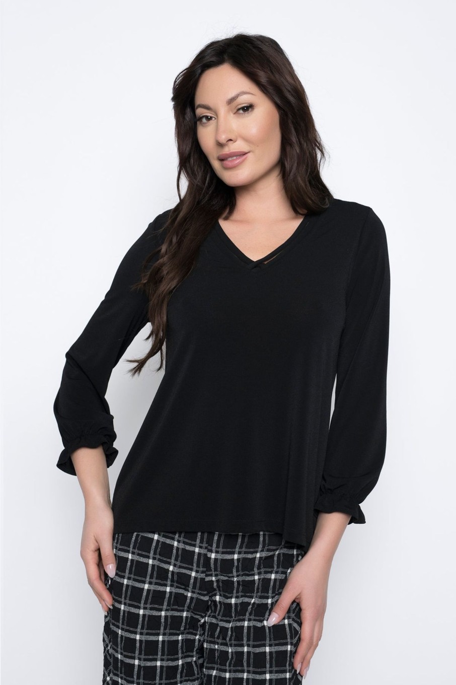 Picadilly Canada | Gathered Sleeve V-Neck Top