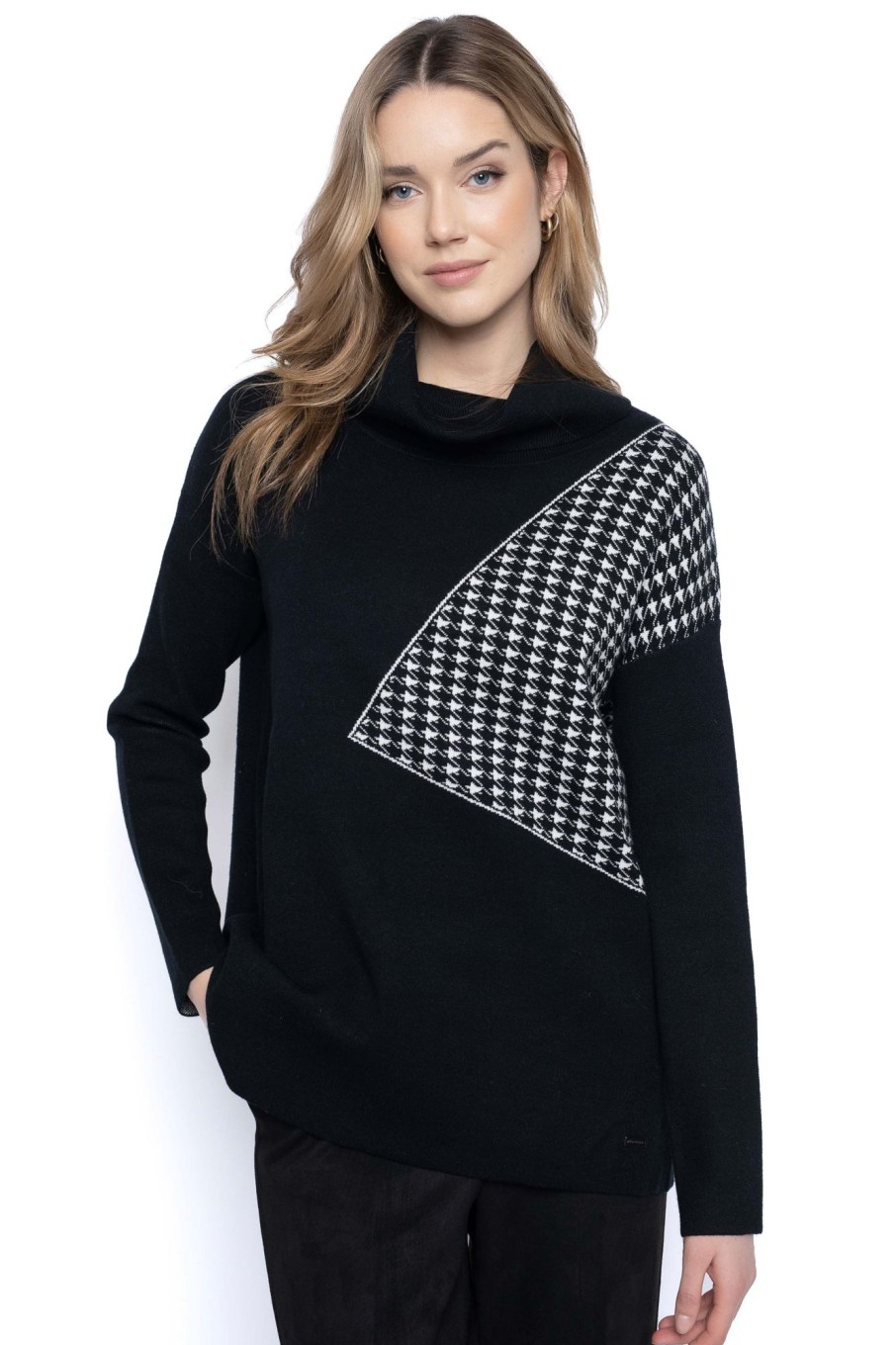 Picadilly Canada | Houndstooth Insert Sweater Top Black/Off-White