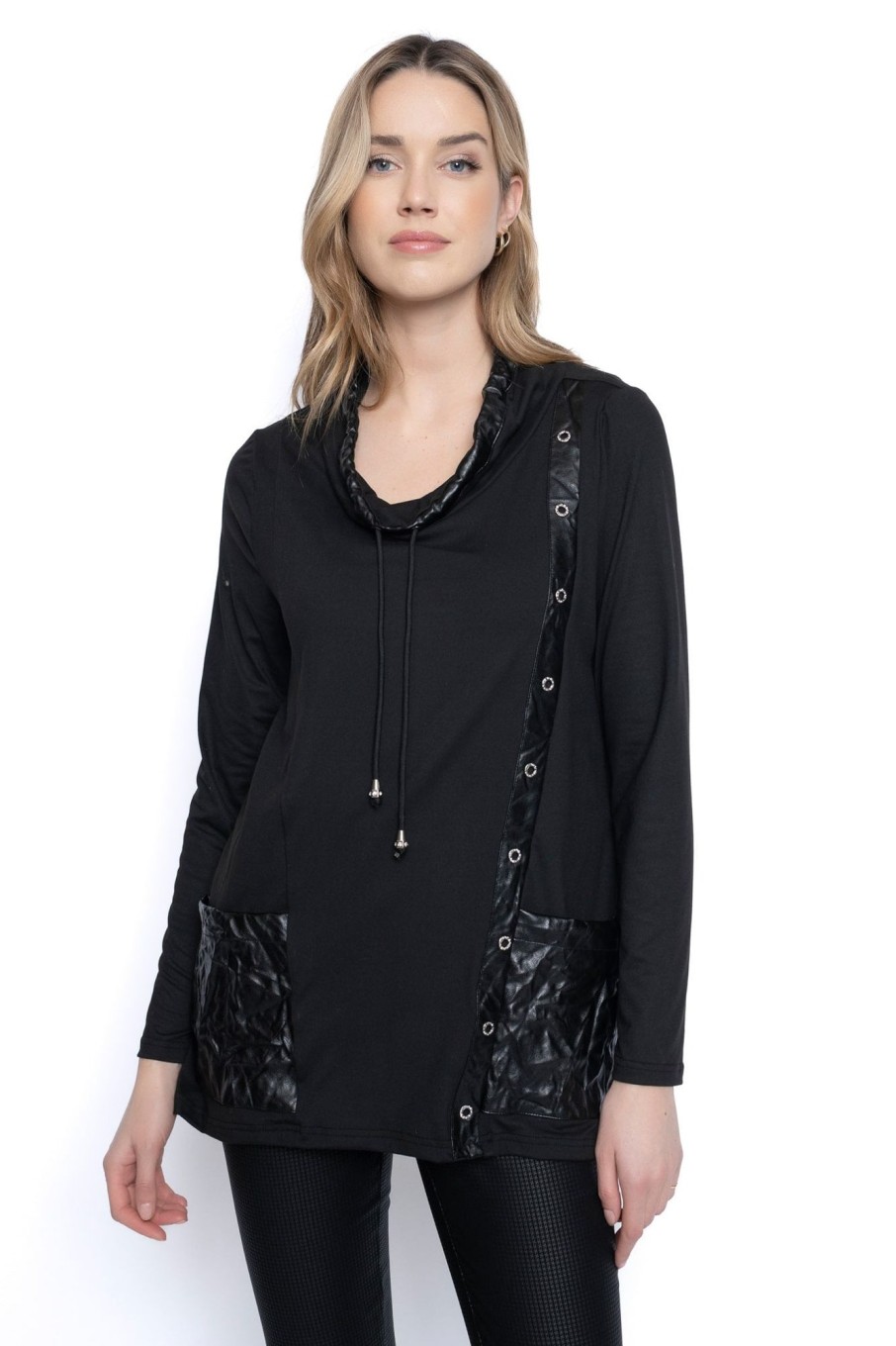 Picadilly Canada | Drawstring Cowl Neck Top Black