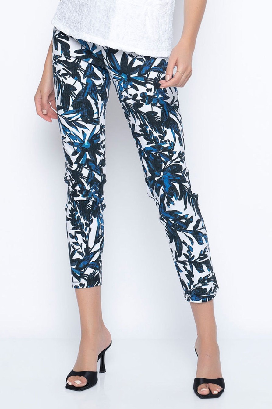 Picadilly Canada | Lush Botanical Print Pull-On Straight Leg Pants Blue Multi