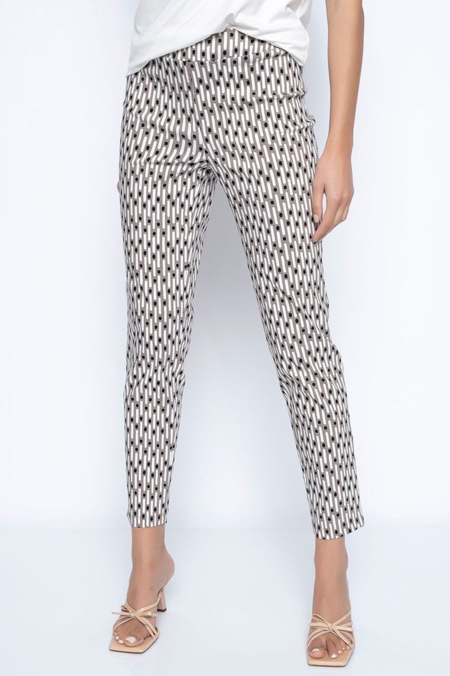 Picadilly Canada | Dot U0026Amp; Dash Pull-On Straight Leg Ankle Pants Taupe Multi