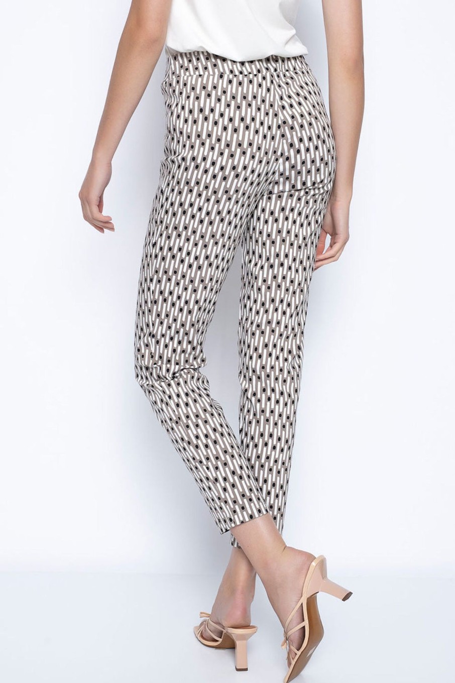 Picadilly Canada | Dot U0026Amp; Dash Pull-On Straight Leg Ankle Pants Taupe Multi