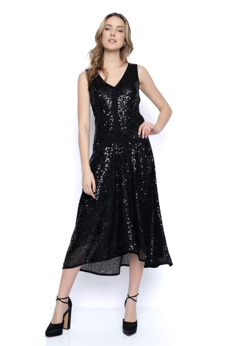 Picadilly Canada | Sleeveless High-Low Hem Sequin Dress Black