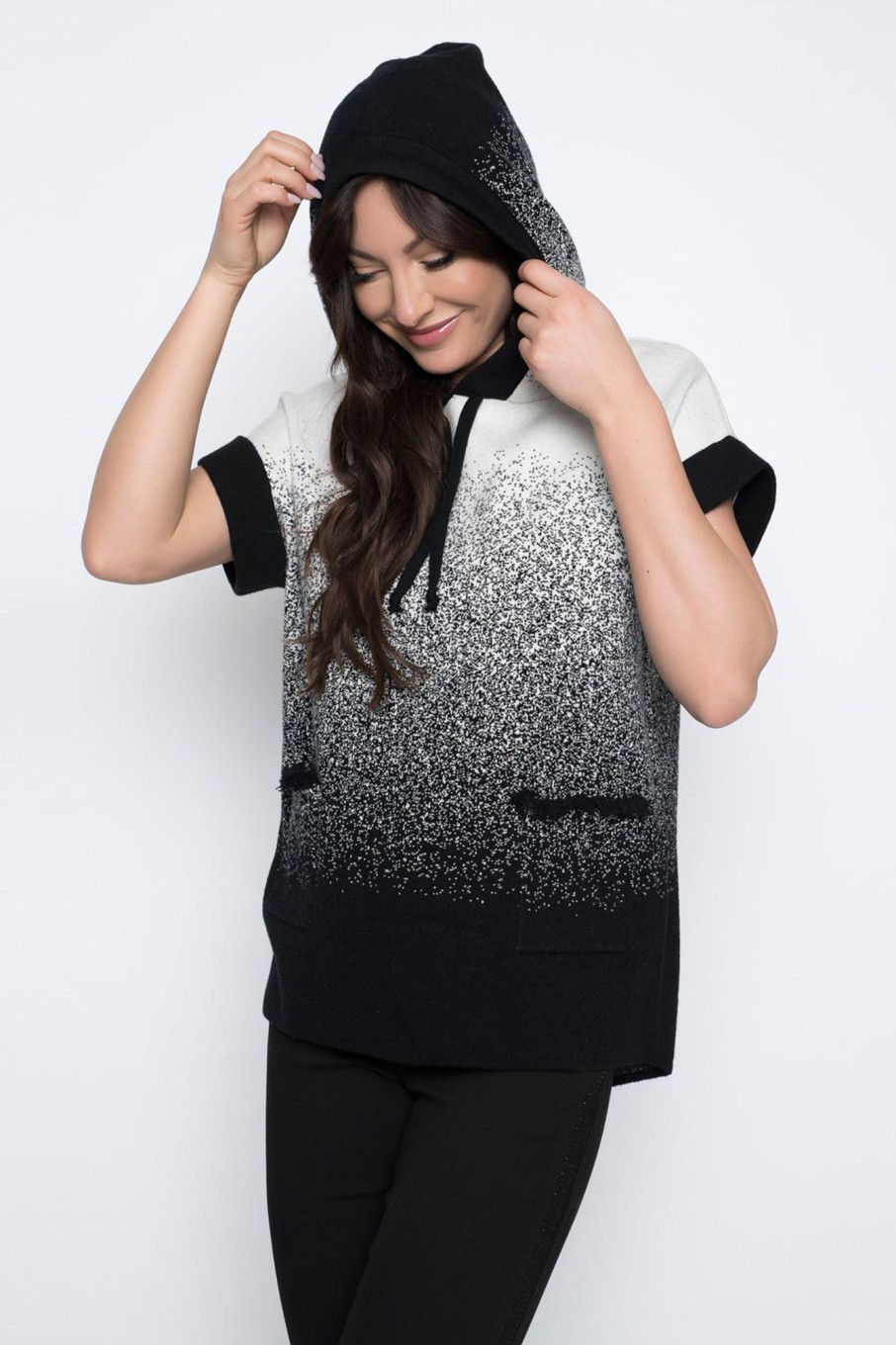 Picadilly Canada | Hooded Sweater Top With Pockets Black/Offwhite