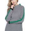 Picadilly Canada | Mock Neck Stripe Trim Sweater Top Emerald Multi