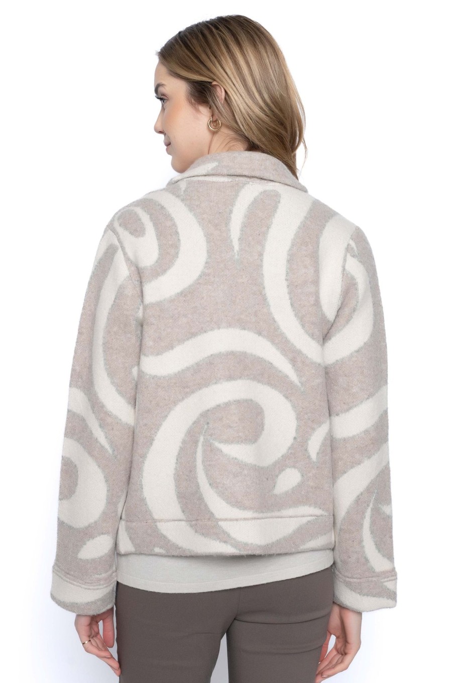 Picadilly Canada | Zip-Front Swirl Knitted Jacket Taupe Multi