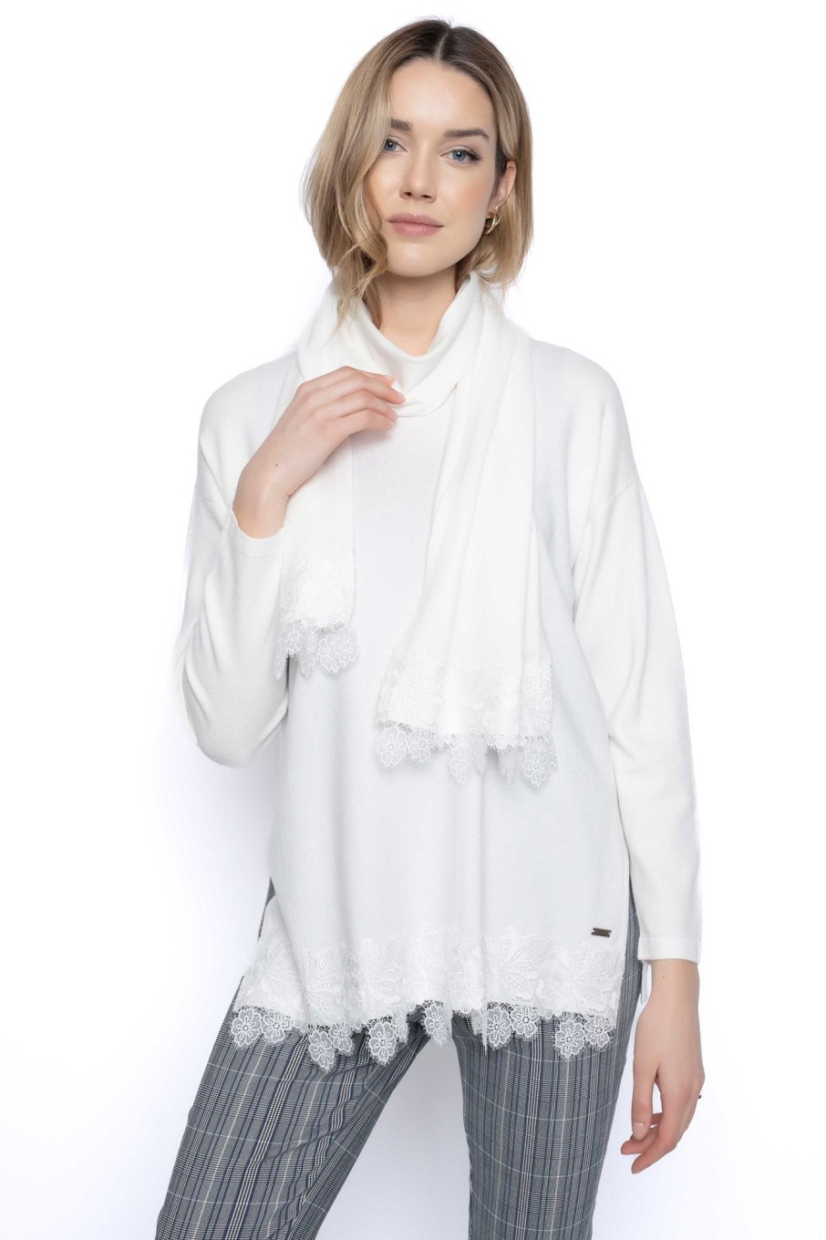 Picadilly Canada | Lace Trim Sweater Top With Scarf