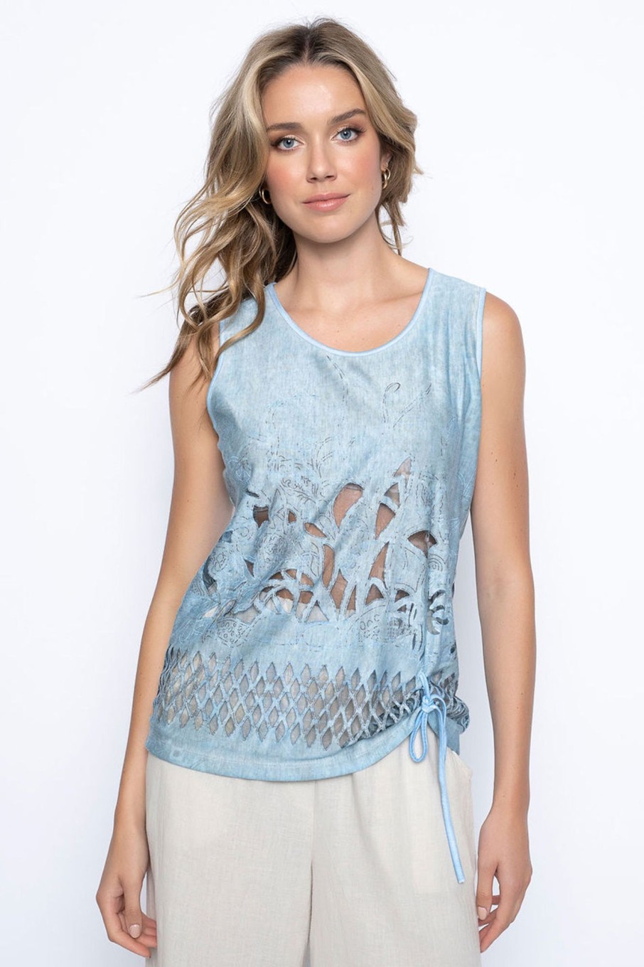 Picadilly Canada | Tie-Front Tank Blue/Taupe