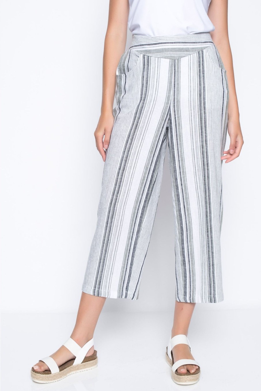 Picadilly Canada | Stripe Wide-Leg Cropped Pants Sage Multi