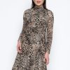 Picadilly Canada | Long Sleeve A-Line Dress With Ruching Details Taupe Multi