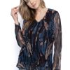 Picadilly Canada | Lace Insert Top Blue/Taupe