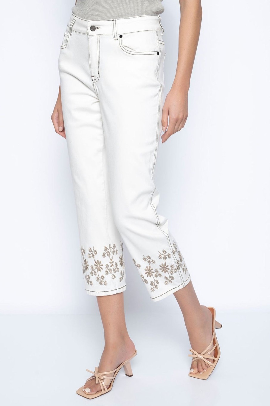 Picadilly Canada | Embroidered Wide-Leg Cropped Jeans Off White