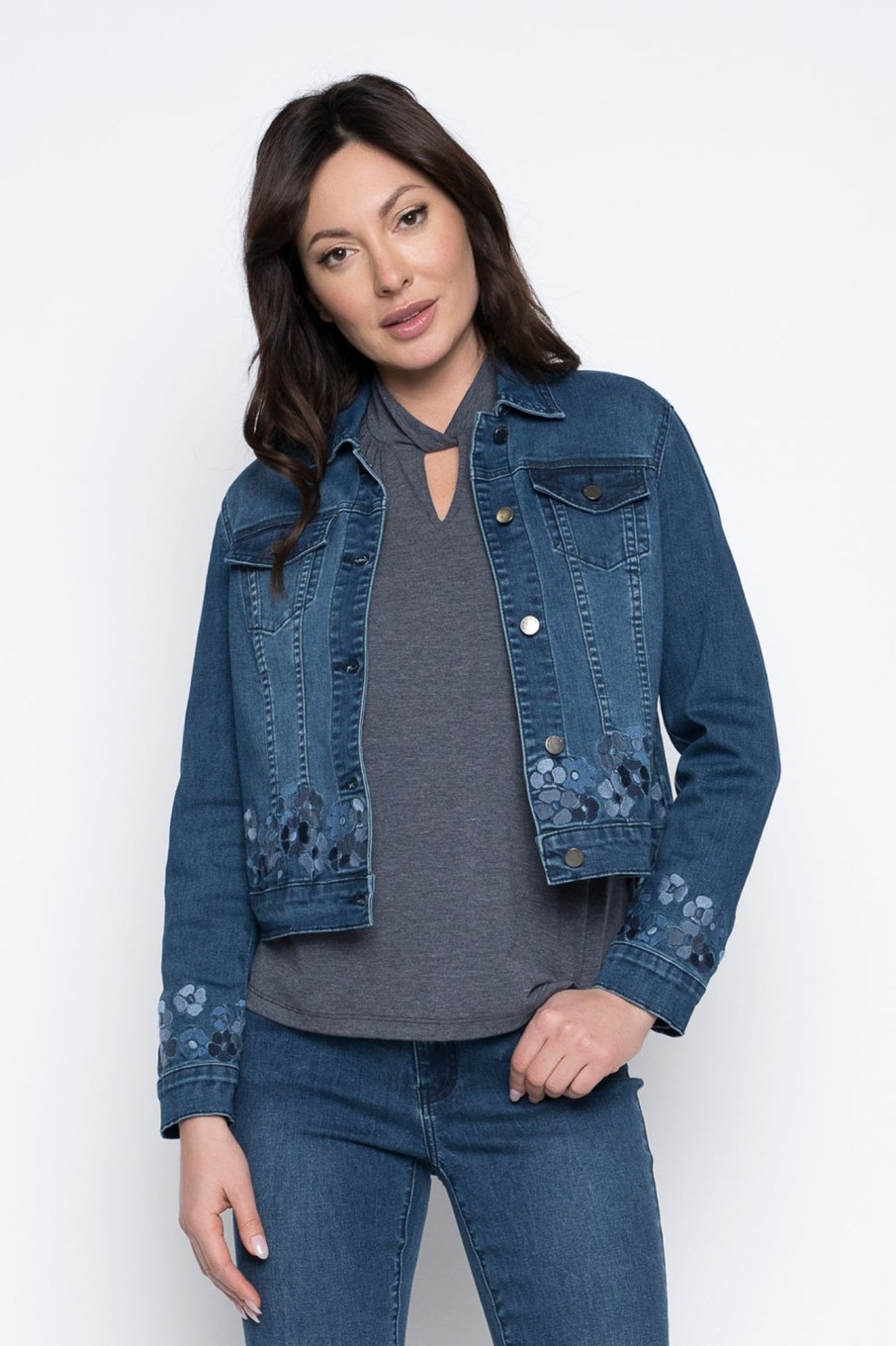 Picadilly Canada | Floral Embroidered Denim Jacket