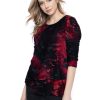 Picadilly Canada | 3/4 Ruched Sleeve Asymmetric Hem Top Crimson Multi