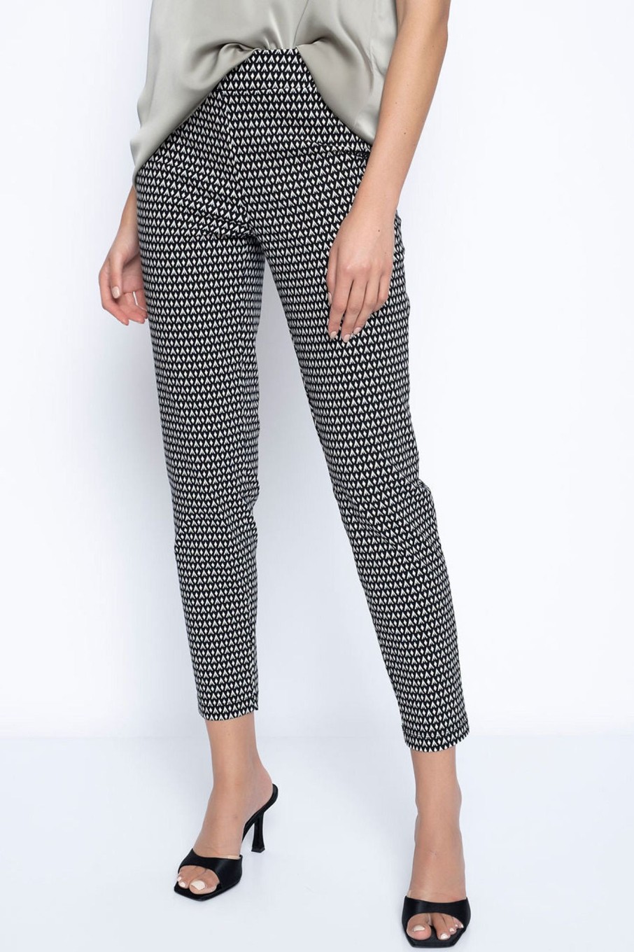 Picadilly Canada | Geo Print Pull-On Straight Leg Ankle Pants Sage Multi