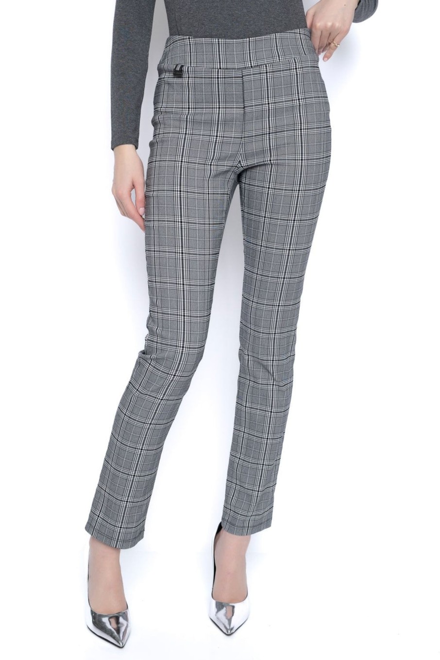 Picadilly Canada | Plaid Pull-On Slim Leg Pants Black/Off-White