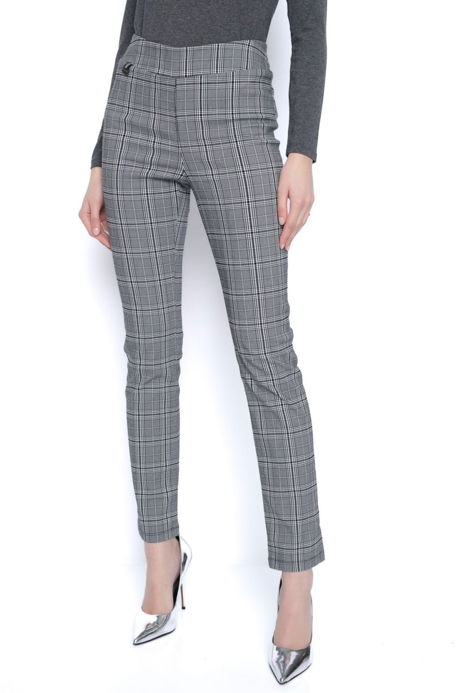 Picadilly Canada | Plaid Pull-On Slim Leg Pants Black/Off-White