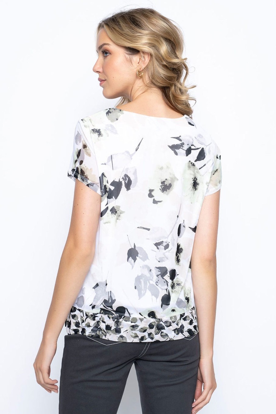 Picadilly Canada | Flower Field Short Sleeve Top Green Multi