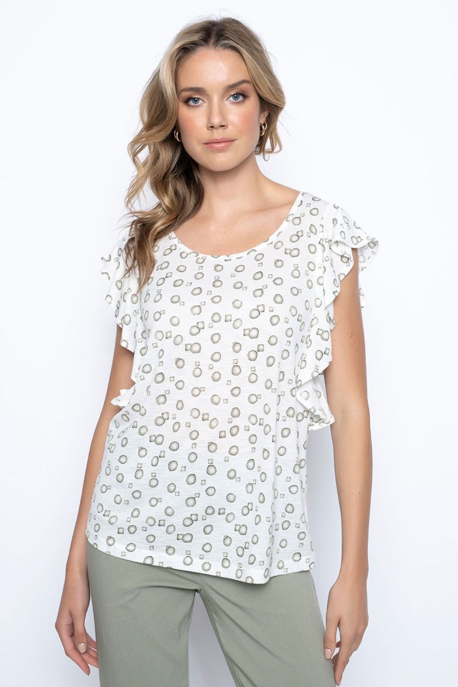 Picadilly Canada | Ruffle Trim Top Sage Multi