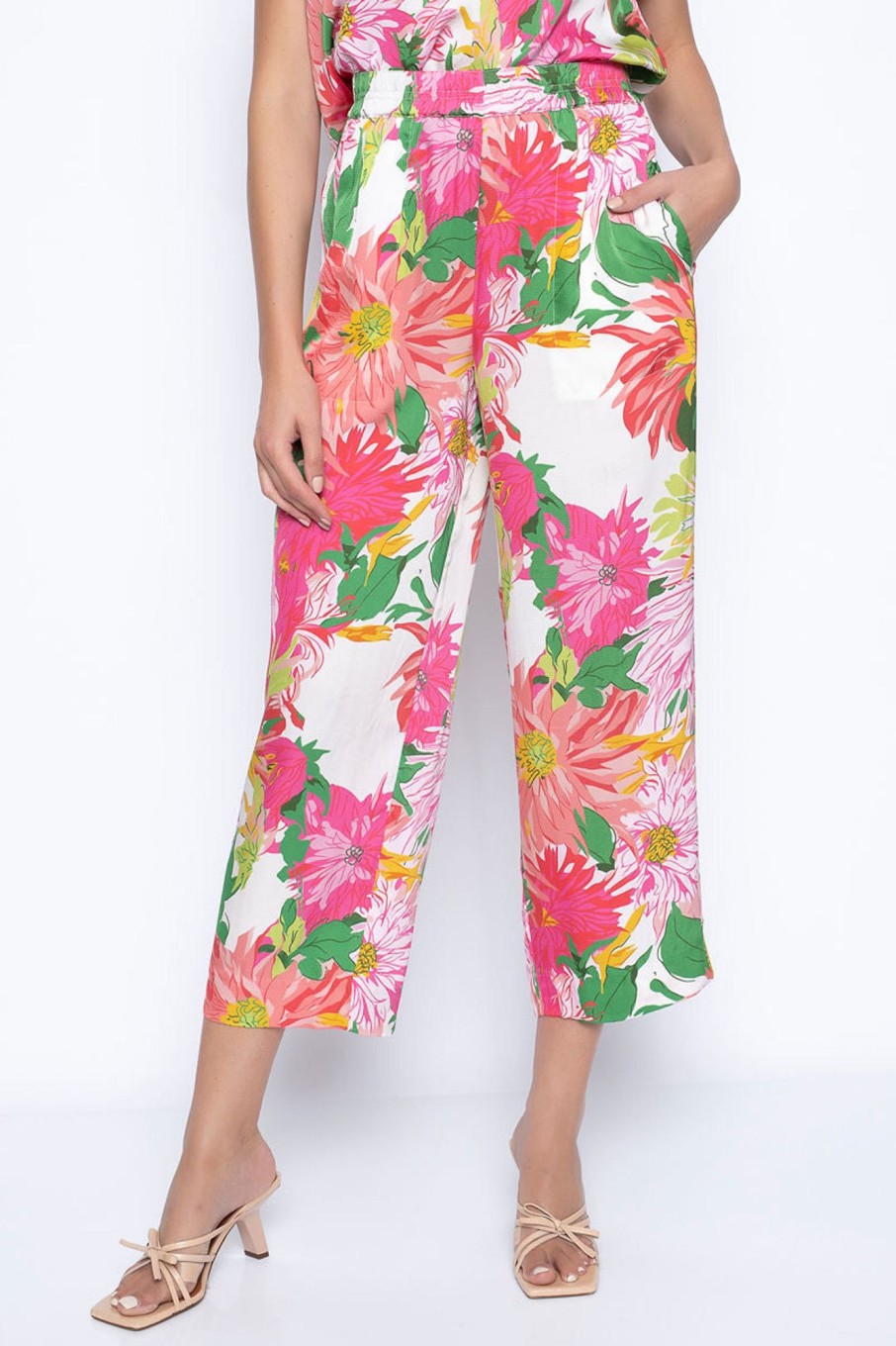 Picadilly Canada | Floral Wide-Leg Cropped Pants Pink Multi