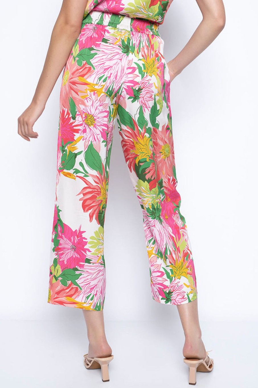 Picadilly Canada | Floral Wide-Leg Cropped Pants Pink Multi