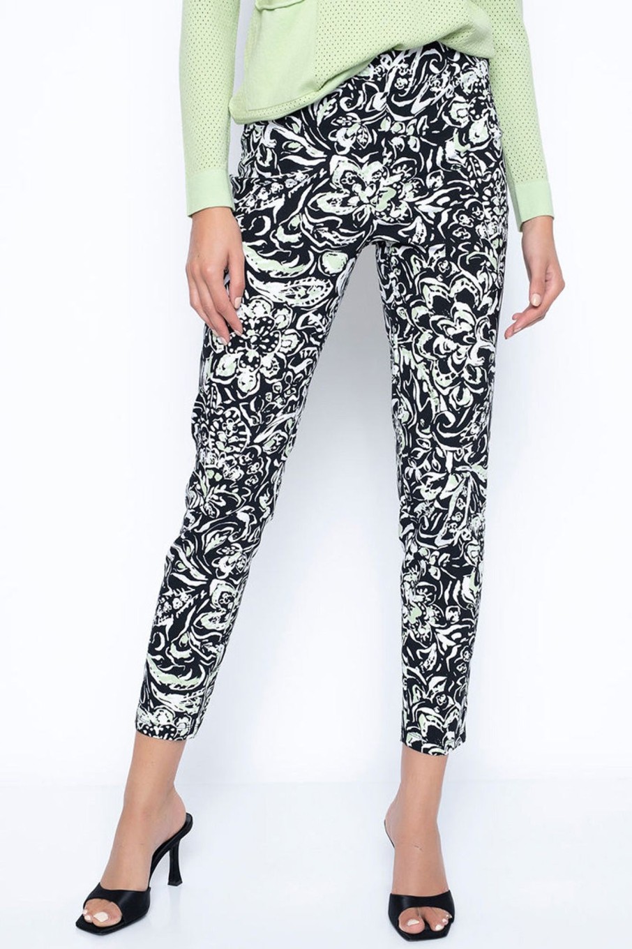 Picadilly Canada | Expressive Floral Pull-On Straight Leg Ankle Pants Green Multi