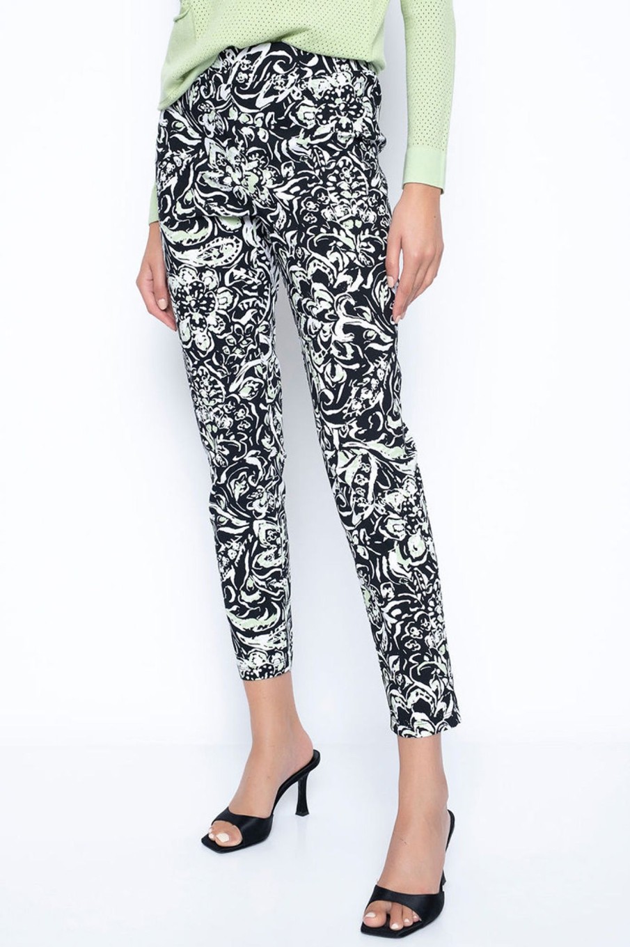 Picadilly Canada | Expressive Floral Pull-On Straight Leg Ankle Pants Green Multi