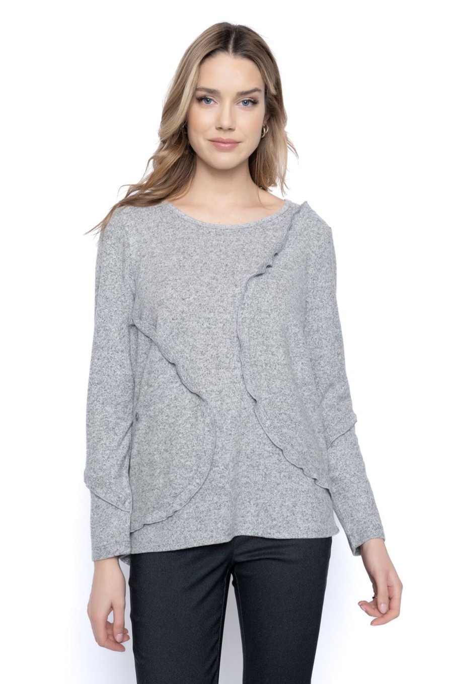 Picadilly Canada | Ruffled Trim Top Heather Grey