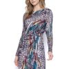 Picadilly Canada | Long-Sleeve Side-Draped Dress Taupe Multi