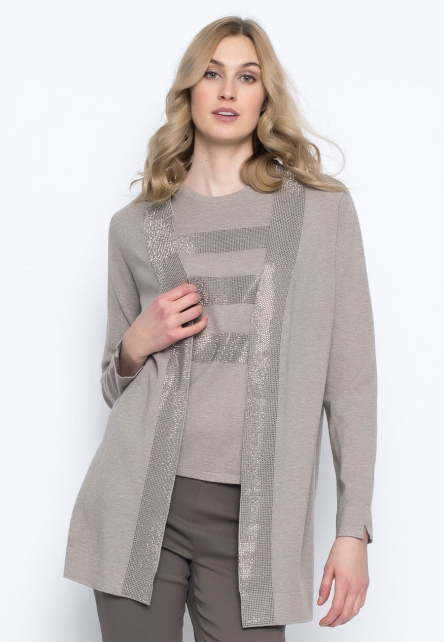 Picadilly Canada | Embellished Open Front Jacket Rustic Taupe