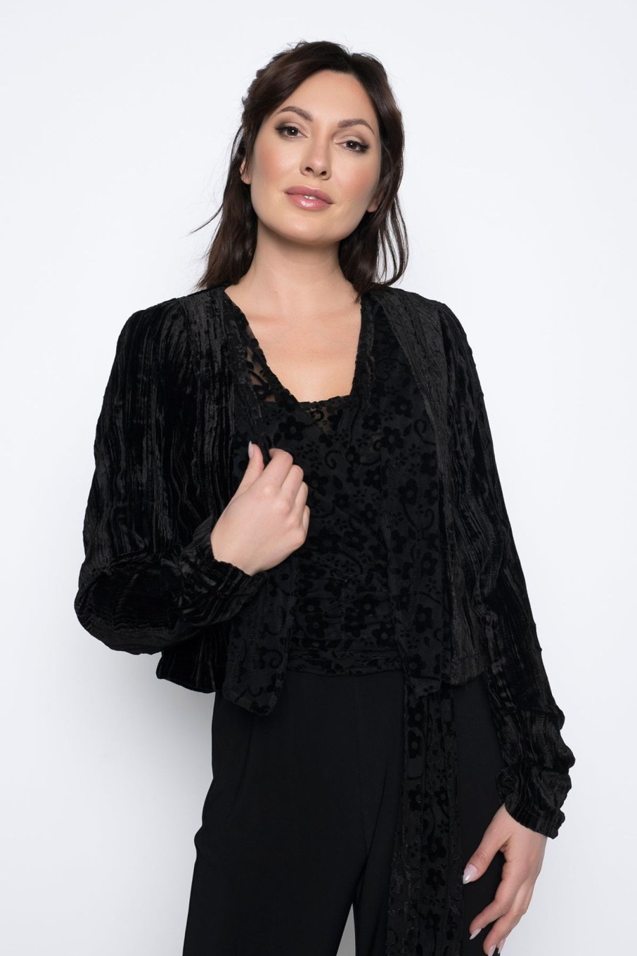 Picadilly Canada | Mesh Trimmed Open-Front Jacket Black