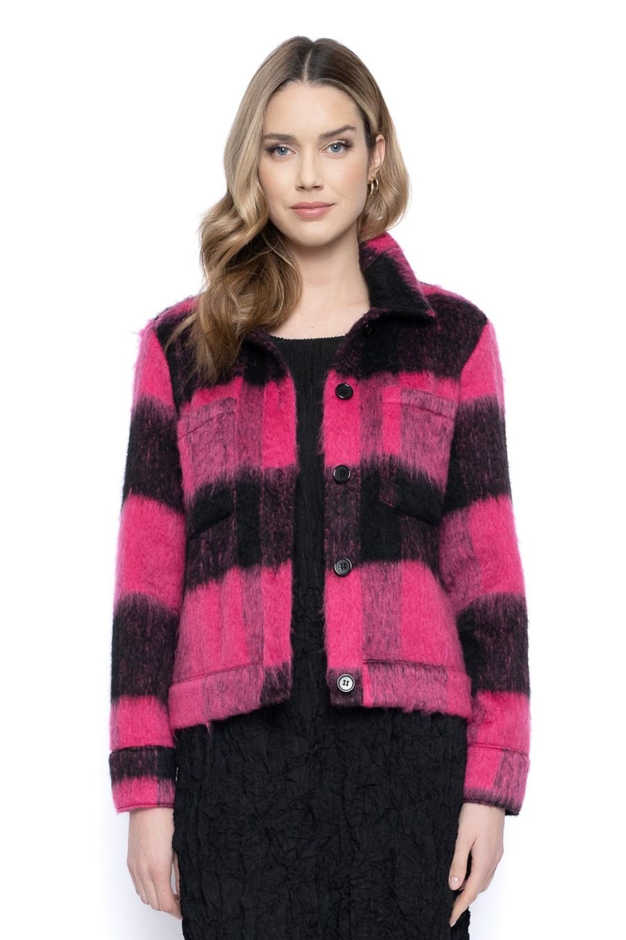 Picadilly Canada | Button-Front Cropped Jacket Pink/Black