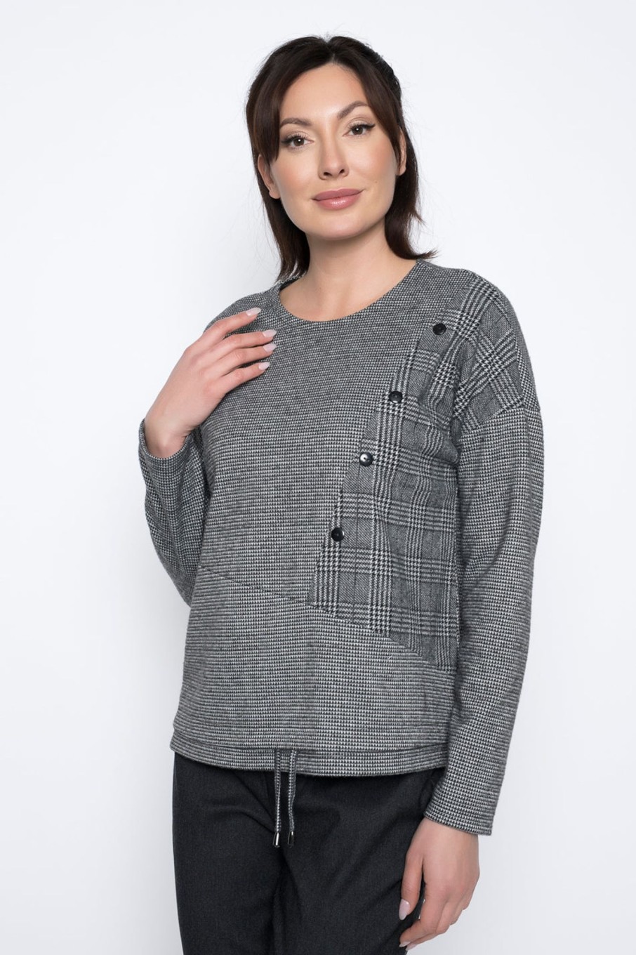 Picadilly Canada | Diagonal Seamed Top With Drawstrings Black/Grey