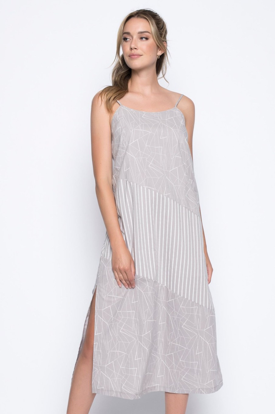 Picadilly Canada | Spaghetti Strap Maxi Dress Grey/White