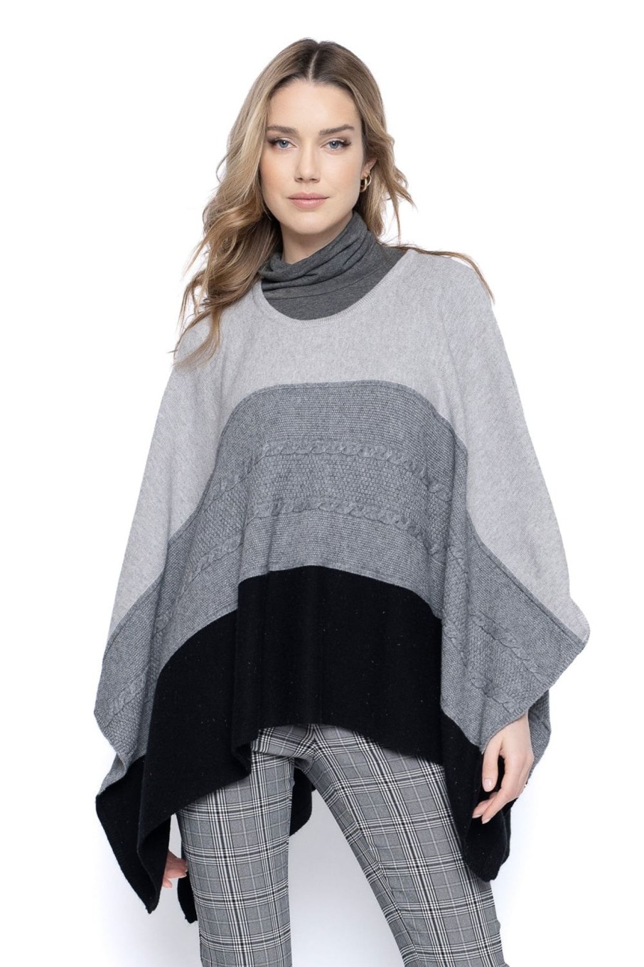 Picadilly Canada | Color Blocking Poncho Style Top Grey Multi