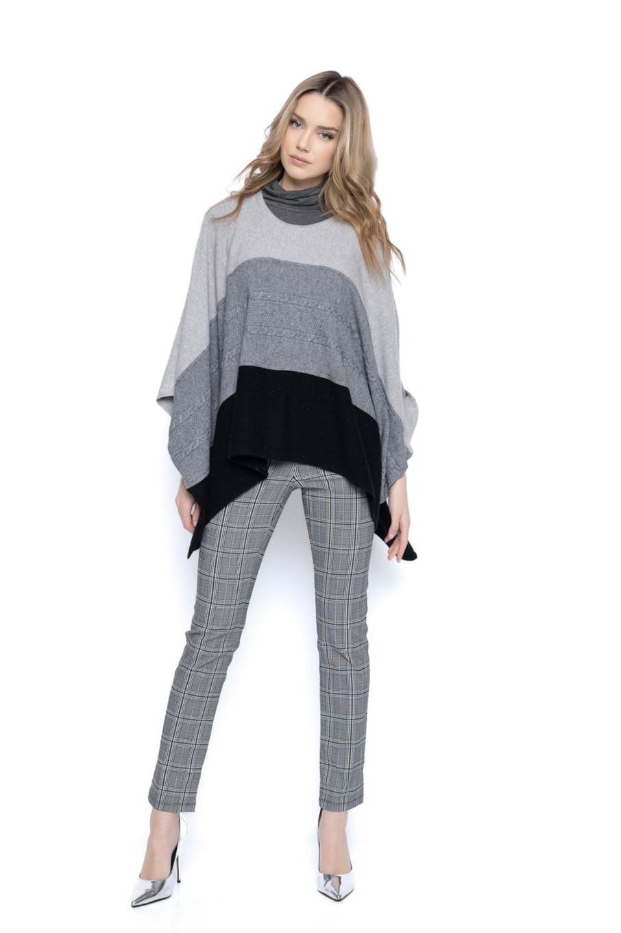 Picadilly Canada | Color Blocking Poncho Style Top Grey Multi