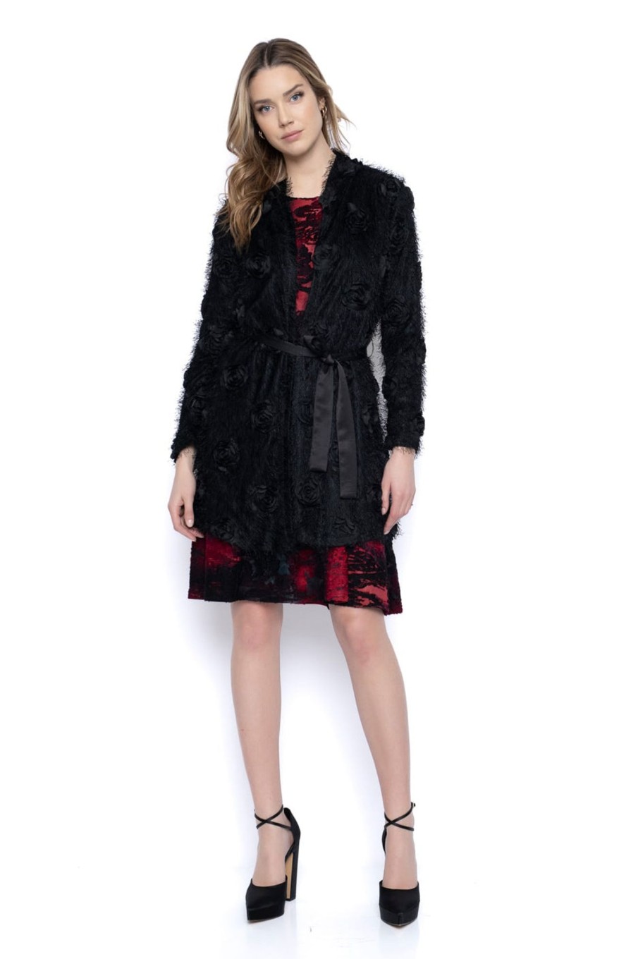 Picadilly Canada | Long-Sleeve Flared Paneled Dress Crimson Multi