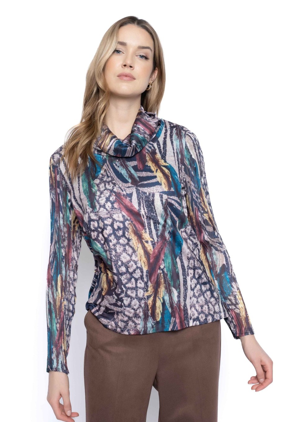 Picadilly Canada | Draped Neck Top Taupe Multi