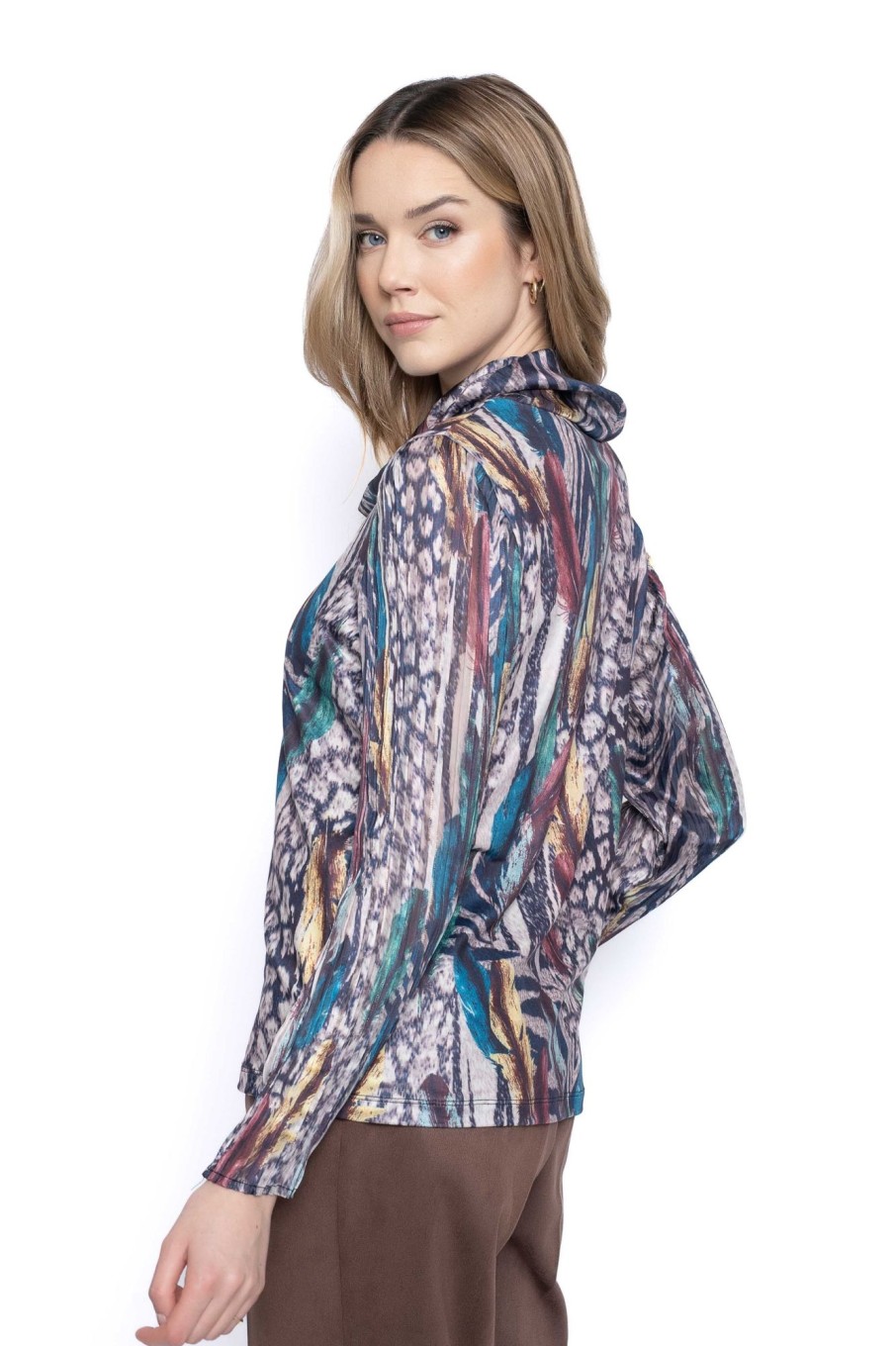 Picadilly Canada | Draped Neck Top Taupe Multi