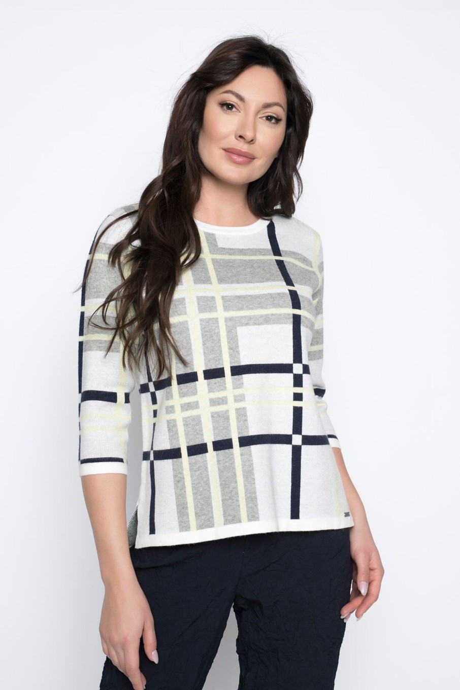 Picadilly Canada | 3/4 Sleeve Plaid Sweater Top